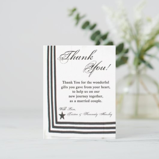 4x5 FLAT Vielen Dank Card Navy Sommerkleid Weiße U Dankeskarte (Stehend Vorderseite)