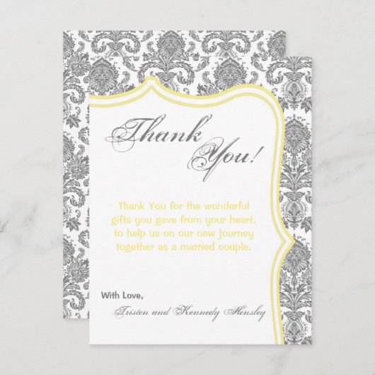 4x5 FLAT Vielen Dank Karte Graue gelbe Damaske Spi (Vorne/Hinten)
