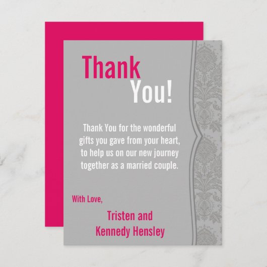 4x5 FLAT Vielen Dank Karte Moderne Grau Damasklast (Vorne/Hinten)