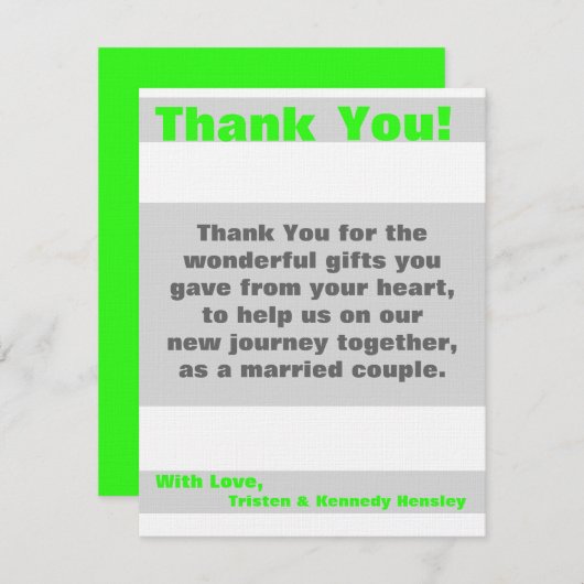 4x5 FLAT Vielen Dank Karte Moderne Neon Strip Gree (Vorne/Hinten)