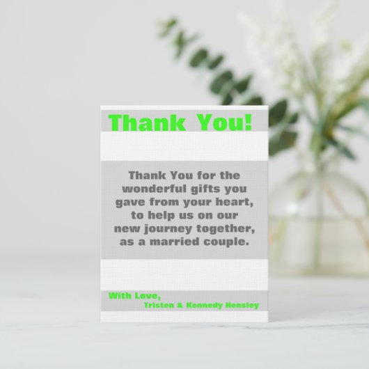 4x5 FLAT Vielen Dank Karte Moderne Neon Strip Gree (Stehend Vorderseite)