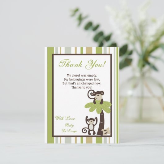 4x5 FLAT Vielen Dank Karte Monkey Time Zoo Tier (Stehend Vorderseite)