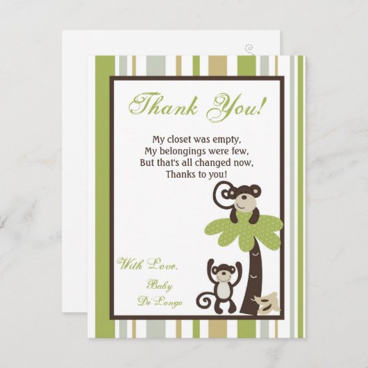 4x5 FLAT Vielen Dank Karte Monkey Time Zoo Tier (Vorne/Hinten)