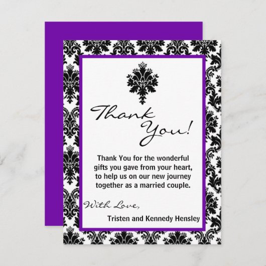4x5 FLAT Vielen Dank Karte Schwarz Lila Damask Lac (Vorne/Hinten)
