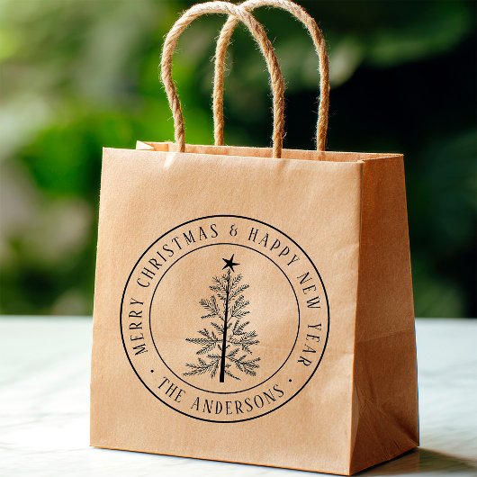 4X5 Merry Christmas & Happy New Year Round Gummistempel