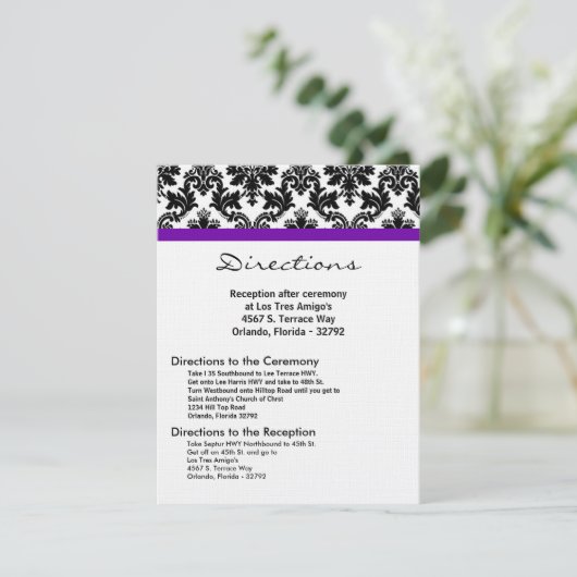 4x5 Richtungen Karte schwarzer Damaske Lila Aufnah (Stehend Vorderseite)