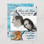 4x5 Save the Date Karte Blue Wood Stall Doot Boots (Vorne/Hinten)