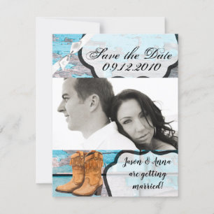 4x5 Save the Date Karte Blue Wood Stall Doot Boots