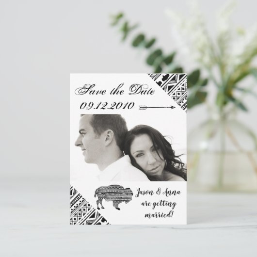 4x5 Save the Date Karte Boho Buffalo Tribal Muster (Stehend Vorderseite)