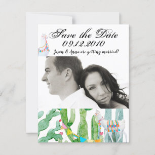 4x5 Save the Date Karte Boho Llama Bohemisch Cacti