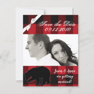 4x5 Save-the-Date-Karte Roter Büffel-Karo-Bär Schw Einladung