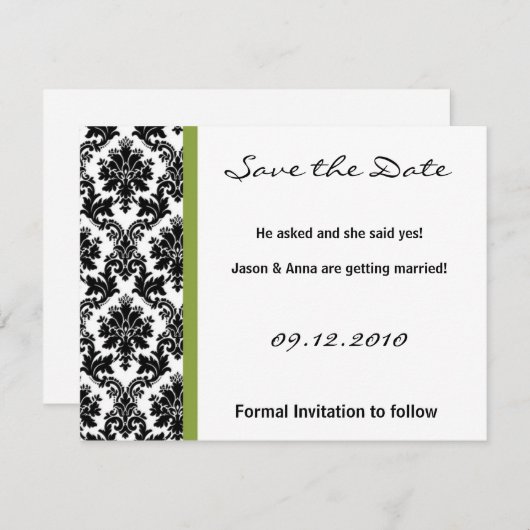 4x5-Save the Date-Karte - Schwarze Damaskus und Gr Save The Date (Vorne/Hinten)