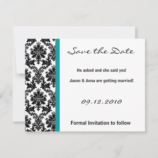 4x5 Save the Date Karte - Schwarzer Damast und Aqu (Vorderseite)