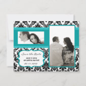 4x5 Save the Date Karte - Schwarzer Damast und Aqu (Vorderseite)