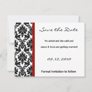 4x5-Save the Date-Karte - Schwarzer Damast und Rot Save The Date
