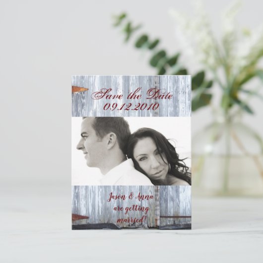 4x5 Save the Date Karte Weißwaschholz Stalltür C (Stehend Vorderseite)