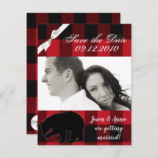 4x5 Save the Date Red Buffalo Kariert Bärenblau Einladung (Vorne/Hinten)