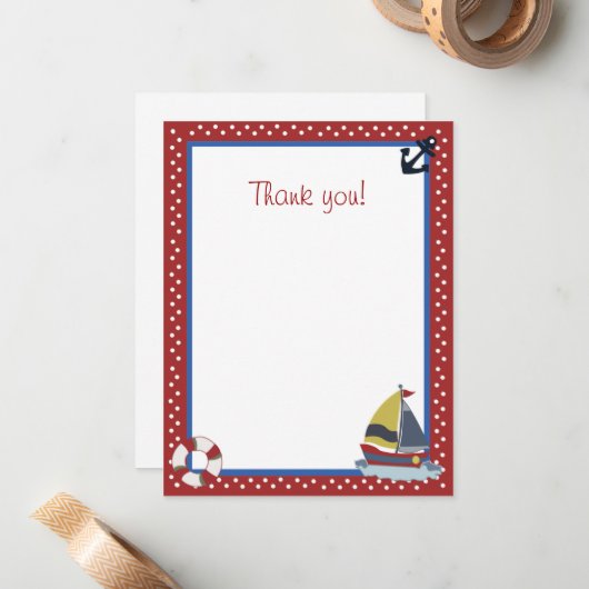 4x5 Segeln Away Sailboat Red Matte Flat Vielen Dan Mitteilungskarte (Vorderseite/Rückseite Beispiel)
