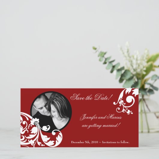 4x8 Crimson Red Floral Verlobung Ankündigung (Stehend Vorderseite)