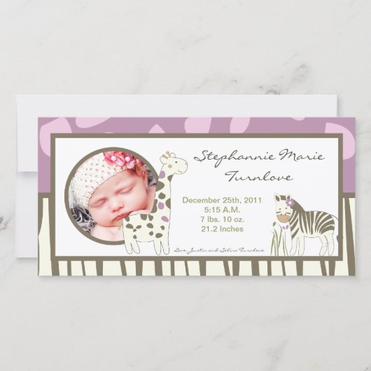 4x8 Foto Geburtserklärung Jacana Girl Jungle Ankündigung (Vorderseite)