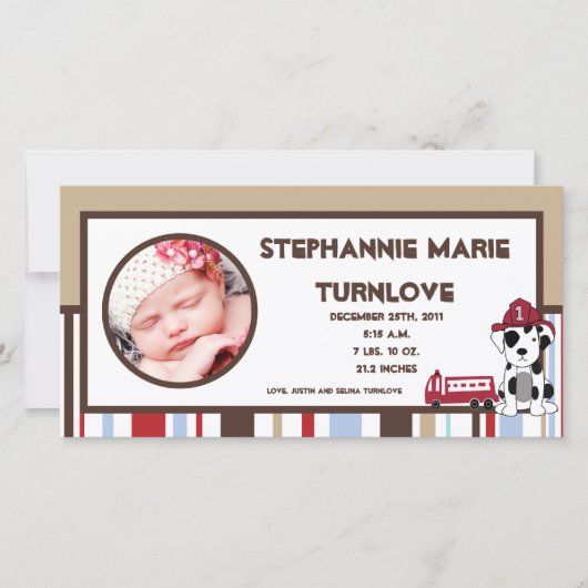 4x8 Foto Geburtshinweis Nojo Feuerwehr Motor Ankündigung (Vorderseite)