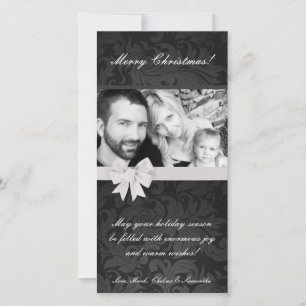4x8 Grau Gre Floral Bow Ribbo FOTO Weihnachtskarte Feiertagskarte