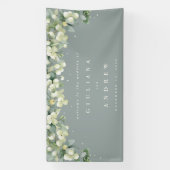 4'x8' Green Snowberry+Eucalyptus Wedding Willkomme Banner (Vertikal)