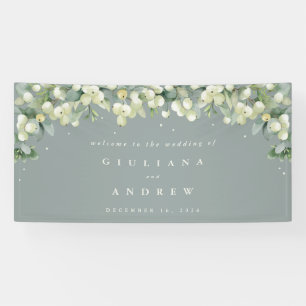 4'x8' Grüner Schneebeeren+Eukalyptus Hochzeitsempf Banner