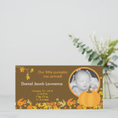 4x8 Herbst Pumpkin Blätter FOTO Geburtsankündigung Ankündigung (Stehend Vorderseite)
