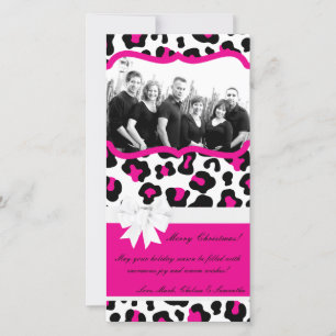 4x8 Hot Pink Black Cheetah PHOTO Christmas Card Feiertagskarte