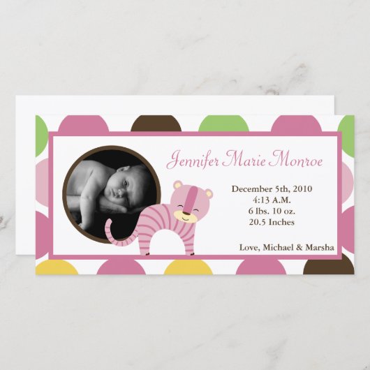 4x8 Jungle Queen Tiger Foto Geburtserklärung Ankündigung (Vorne/Hinten)