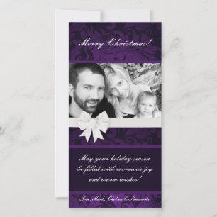 4x8 Lila Blumenkow Ribbo FOTO Weihnachtskarte Feiertagskarte