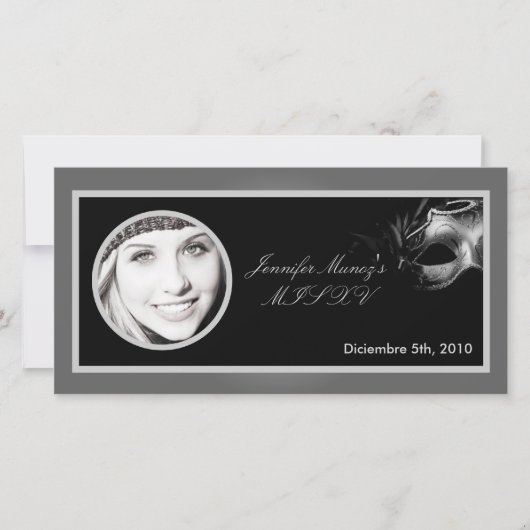 4x8 Mis XV Silver Black Party Ankündigung (Vorderseite)