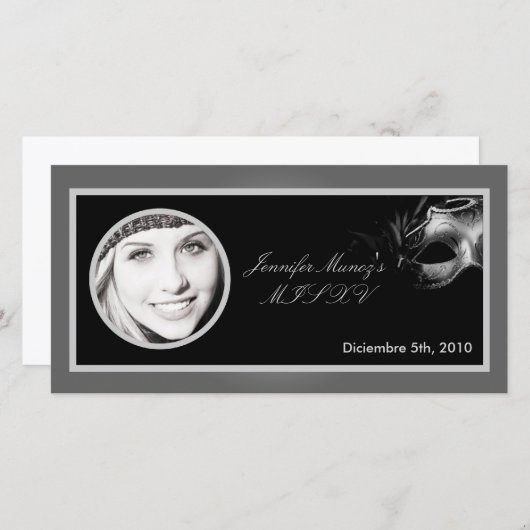 4x8 Mis XV Silver Black Party Ankündigung (Vorne/Hinten)