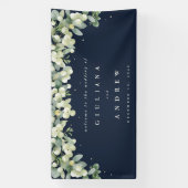 4'x8' Navy Snowberry+Eucalyptus Wedding Willkommen Banner (Vertikal)