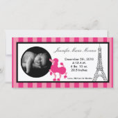 4x8 Pink Poodle Paris Eiffel Geburtserklärung Ankündigung (Vorderseite)