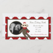 4x8 Red Sock Monkey Geburtsankündigung Ankündigung (Vorderseite)