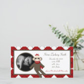 4x8 Red Sock Monkey Geburtsankündigung Ankündigung (Stehend Vorderseite)