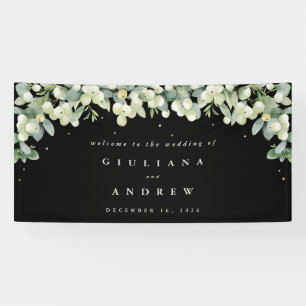 4'x8' Schwarzes Schneebeeren+Eukalyptus Hochzeits- Banner