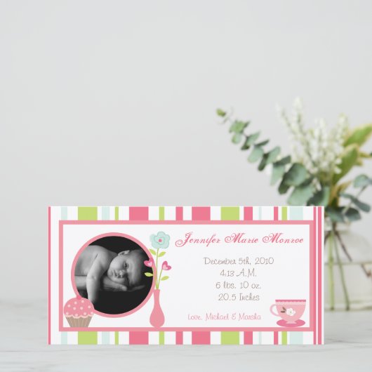 4x8 Tee Party Rosa Pastellfarben Foto Geburtsankün (Stehend Vorderseite)