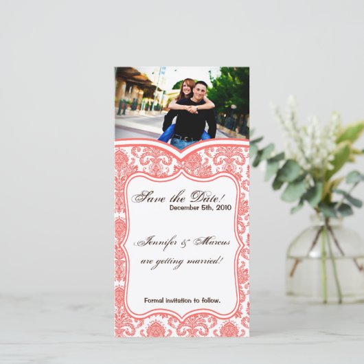 4x8 Verlobung Ankündigung Cora White Damask Lace (Stehend Vorderseite)