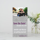 4x8 Verlobung Ankündigung Moderner grauer Damast (Stehend Vorderseite)