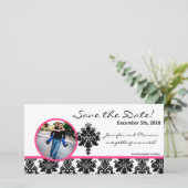 4x8 Verlobung Ankündigung Schwarz-Hot-Pink-Damasku (Stehend Vorderseite)