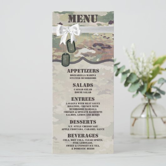 4x9.25 Menu Cards Army OCP Camouflage Uniform Camo Einladung (Stehend Vorderseite)