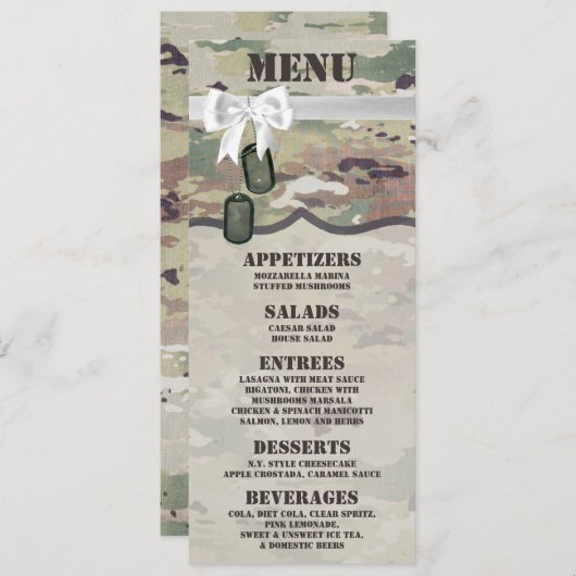 4x9.25 Menu Cards Army OCP Camouflage Uniform Camo Einladung (Vorne/Hinten)