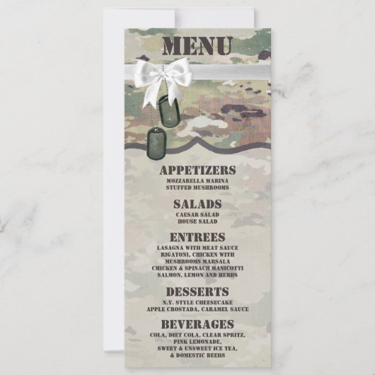 4x9.25 Menu Cards Army OCP Camouflage Uniform Camo Einladung (Vorderseite)