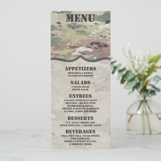4x9.25 Menu Cards Army OCP Camouflage Uniform Camo Einladung (Stehend Vorderseite)