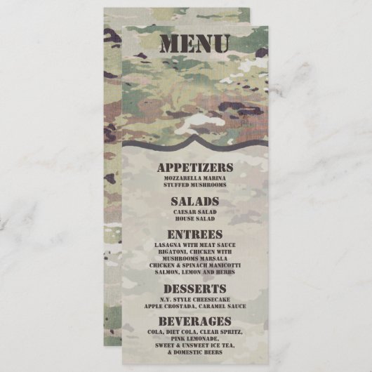 4x9.25 Menu Cards Army OCP Camouflage Uniform Camo Einladung (Vorne/Hinten)