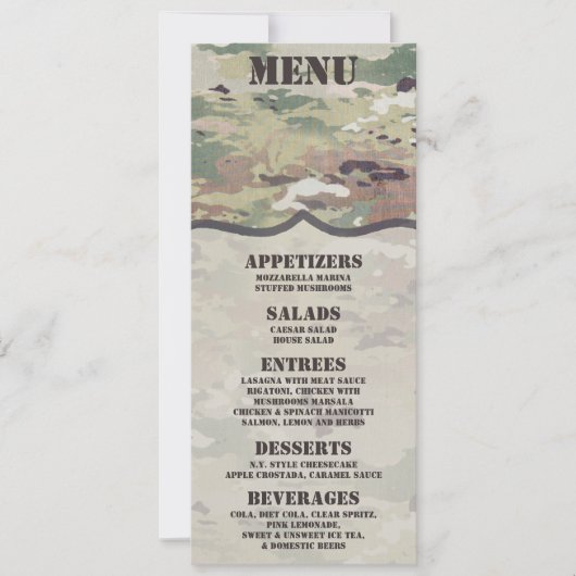 4x9.25 Menu Cards Army OCP Camouflage Uniform Camo Einladung (Vorderseite)
