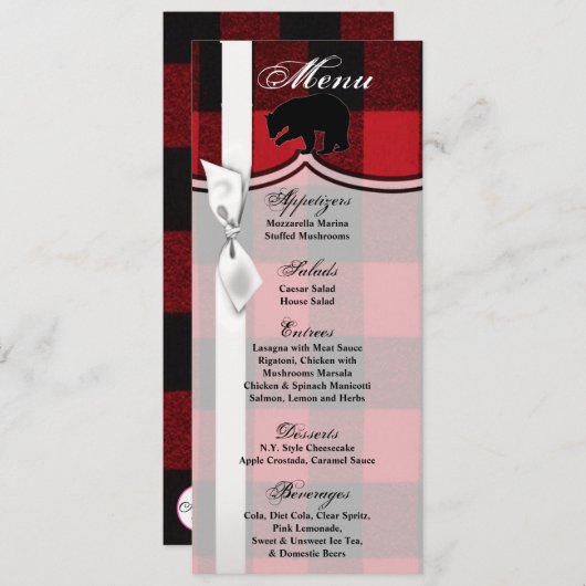 4x9.25 Menükarten Rotes Buffalo Karierter Bärensch Einladung (Vorne/Hinten)